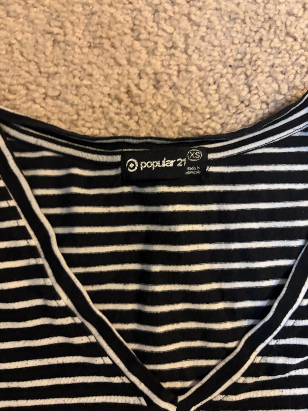 V-Neck Black and White Stripe Short Sleeve Tee - Picture 3 of 3
